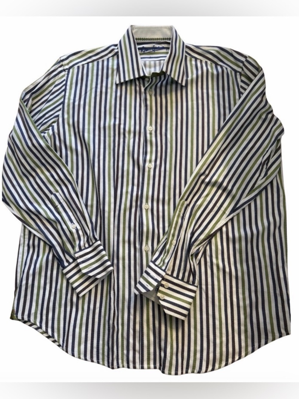 Robert Graham Green and Navy Striped Dress Shirt